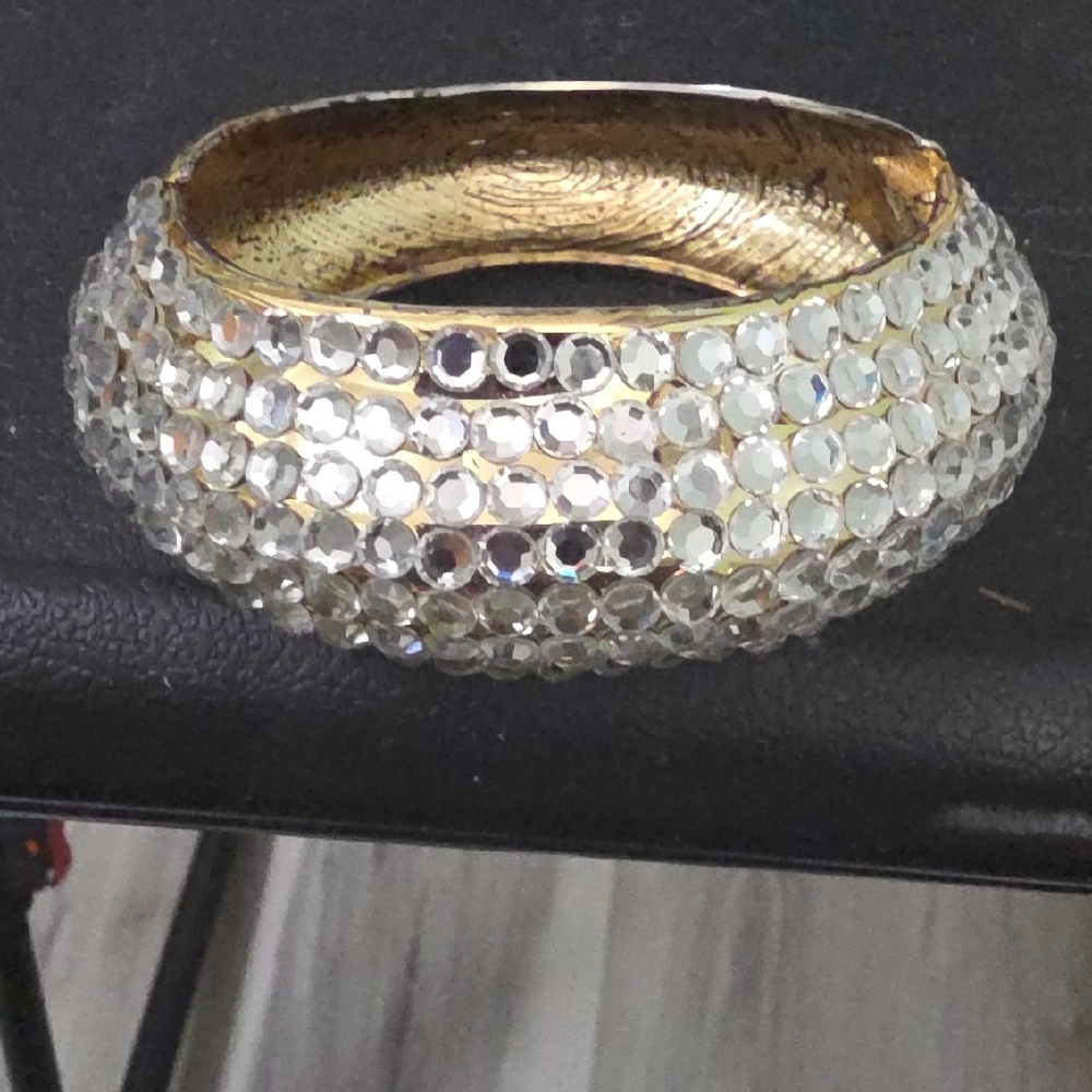 Elegant Gold and Silver Crystal Bangle